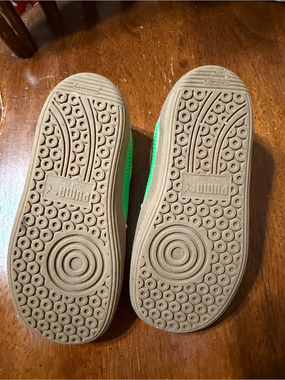 Puma Kids Pink Suede Sneakers with Bright Green Interior - Picture 4 of 4